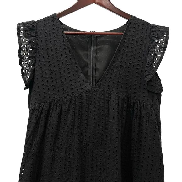 Romper Womens Medium Black Lace Eyelet V Neck Ruffle Strap Lined Shorts Summer - Picture 2 of 10